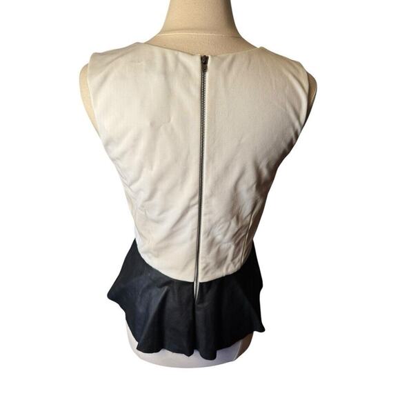 Saks Fifth Avenue Faux Leather Peplum Vest Top Size Large TINY FLAW Black White - Picture 4 of 9